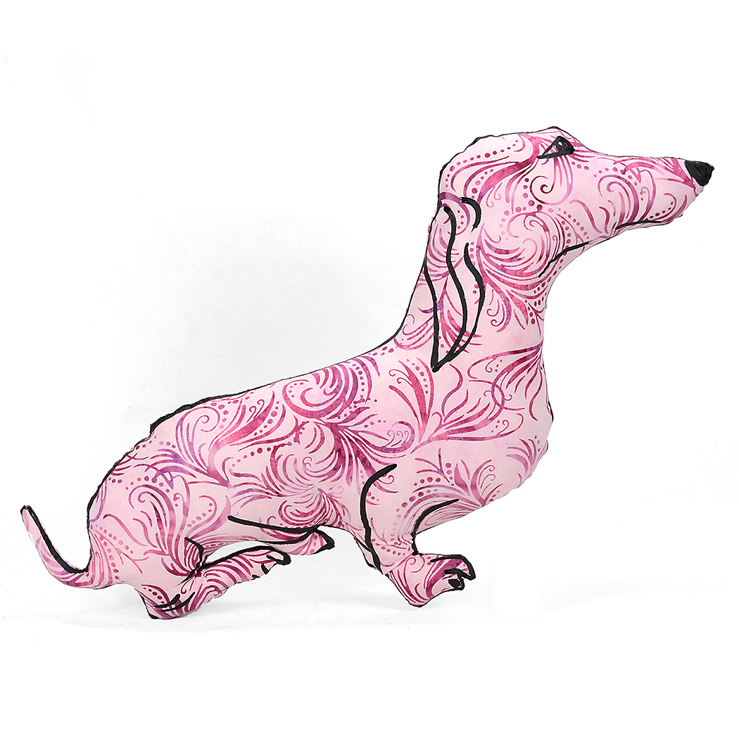 Hand drawn dachshund shaped pillow.