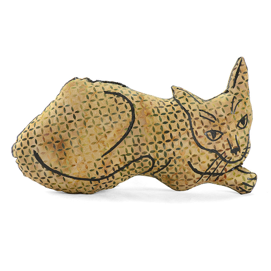 Hand drawn laying cat shaped pillow.