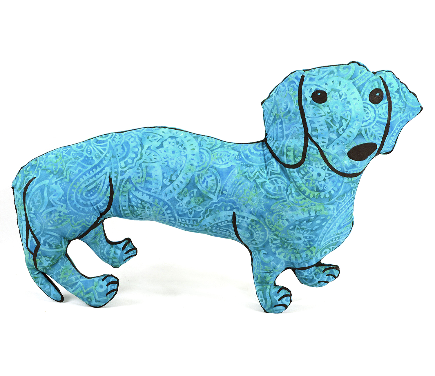decorative pillow, big dachshund dog shaped pillow softie doxie turquoise batik fabric